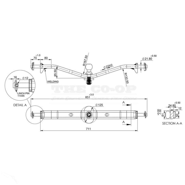 Tractor anti roll tow bar S.165199 dimensions