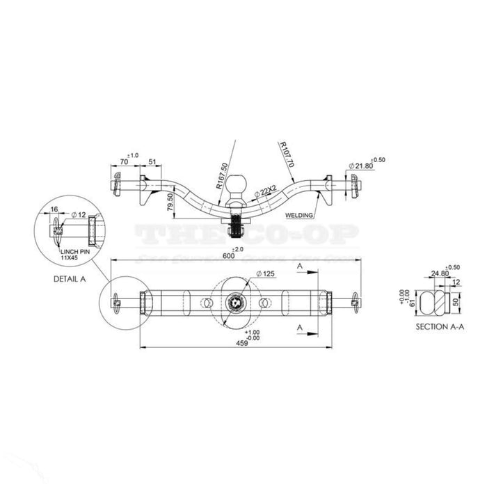 Anti roll tractor drawbar S.165200 dimensions