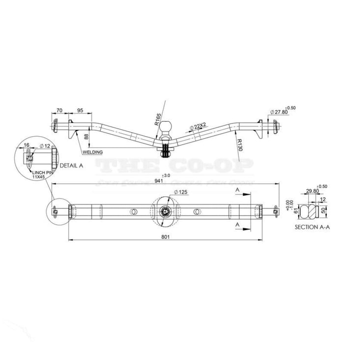 Tractor Anti roll tow bar S.165201 dimesions