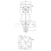 right angle drive Gearbox, 30 hp, Ratio: 1:1:92 on white background Technical drawing with dimensions and annotations on a white background