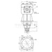 Technical drawing of a mechanical component with dimensions and labels