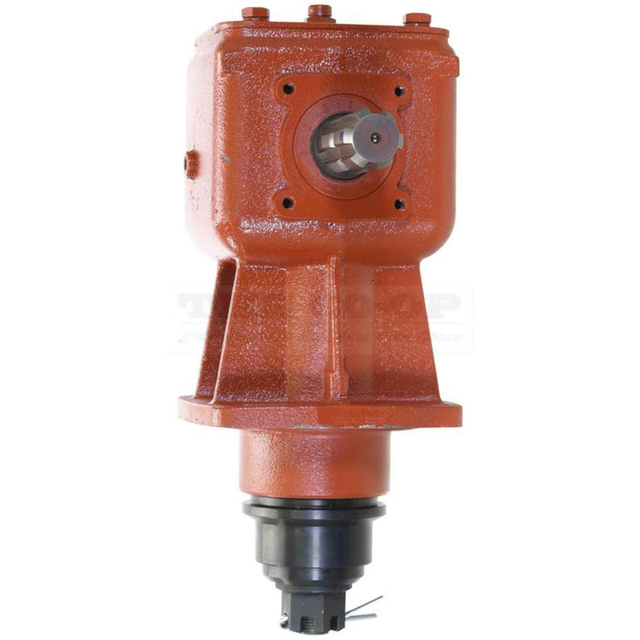 Red mechanical Gearbox, T Type, 30 hp, Ratio: 1:1:92 Increase component on a white background input view
