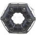 Black rubber drive coupling with metal components on a white background