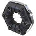 Black rubber drive coupling with metal components on a white background