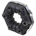 Black rubber drive coupling with metal components on a white background
