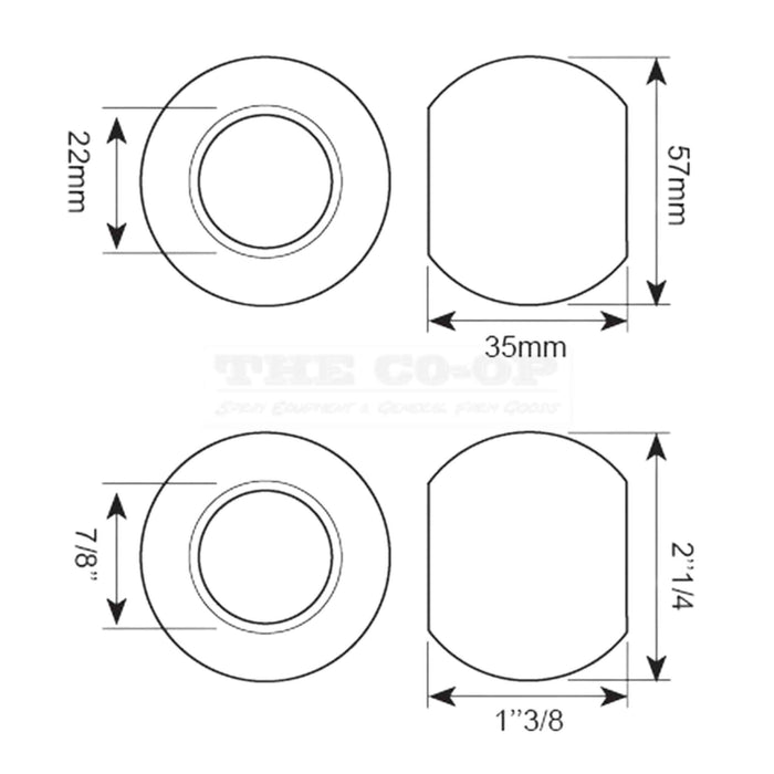 Technical drawing of a circular component with dimensions labeled