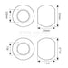 Technical drawing of a circular component with dimensions labeled
