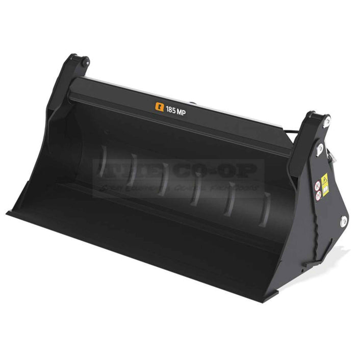 Black excavator bucket with 'Co-op' branding on a white background