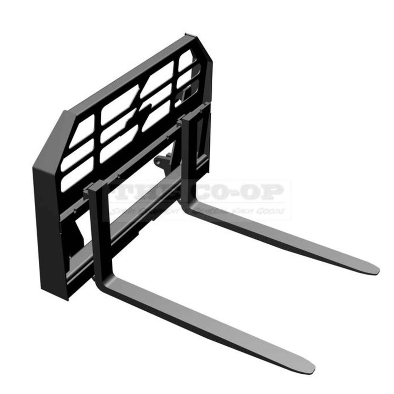 Black metal forklift attachment on a white background