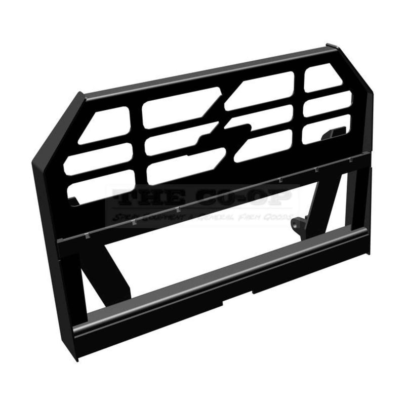 Black metal skid steer loader grapple attachment on a white background