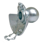 A silver-colored Rapid Hitch Lower Link Ball with a guide cone and linch pin, typically used for heavy machinery attachments.