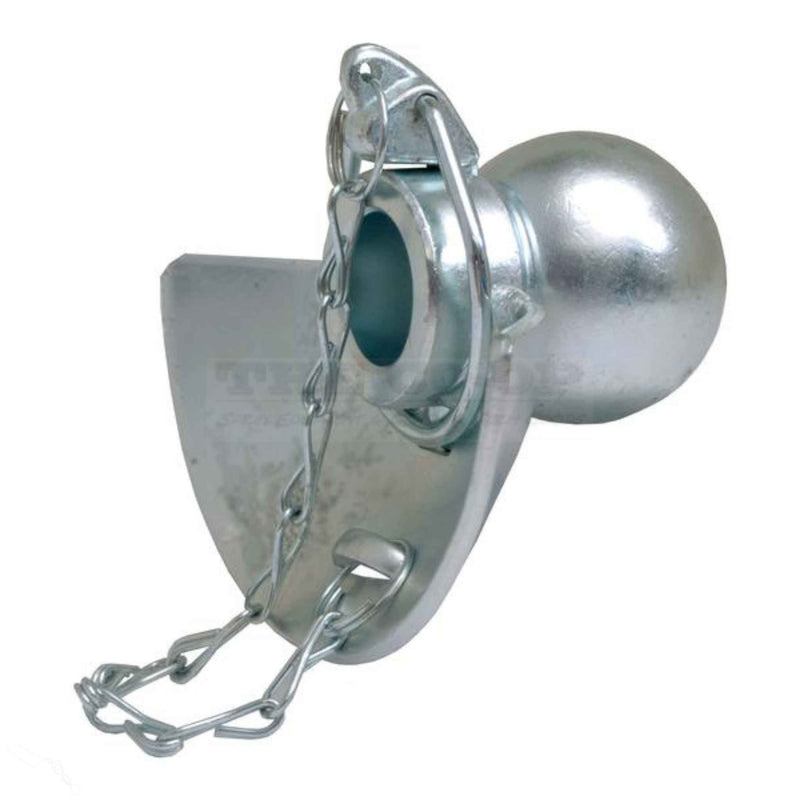 A silver-colored Rapid Hitch Lower Link Ball with a guide cone and linch pin, typically used for heavy machinery attachments.