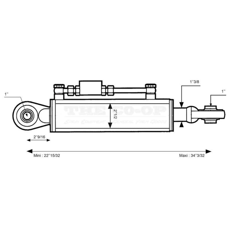 Hydraulic Top Link, Cat 2/2  Ball Ends, 570-866mm imperial dimensions