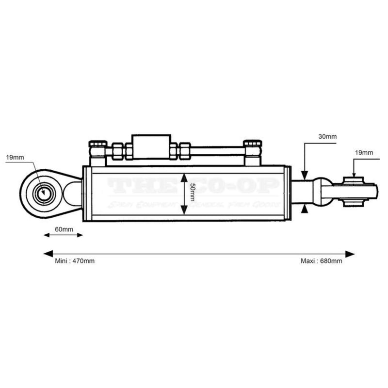 Hydraulic Top Link, Cat 1/1  Ball Ends, 470-680 mm metric dimensions