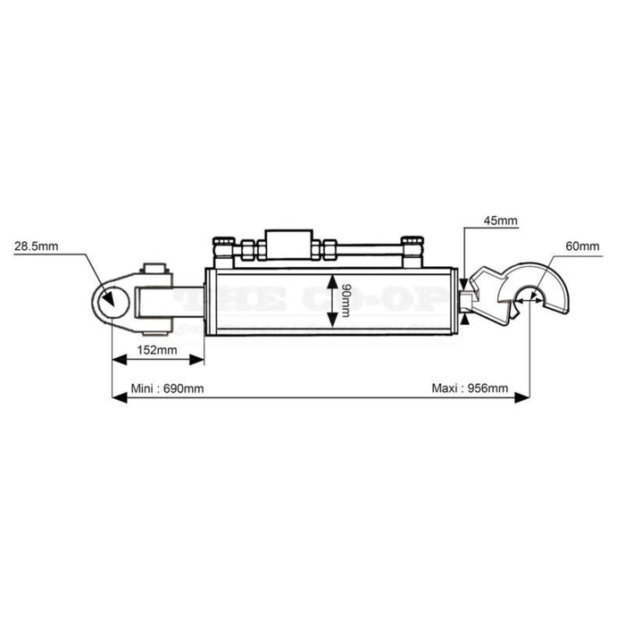 Hydraulic Top Link (Cat.3) Knuckle and Q.R CBM Hook, 690-956mm. measurements
