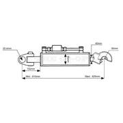 Technical drawing of a mechanical component with dimensions labeled