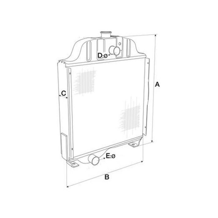 Technical drawing of a radiator with labeled dimensions on a white background
