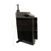 Black radiator with visible branding on a white background