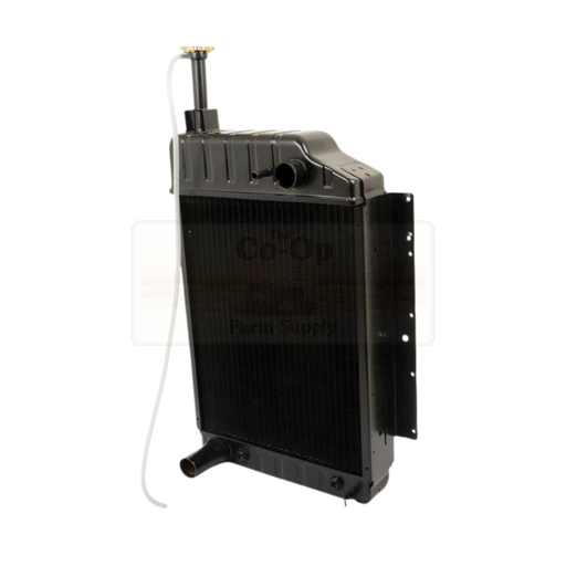 Black radiator with visible branding on a white background