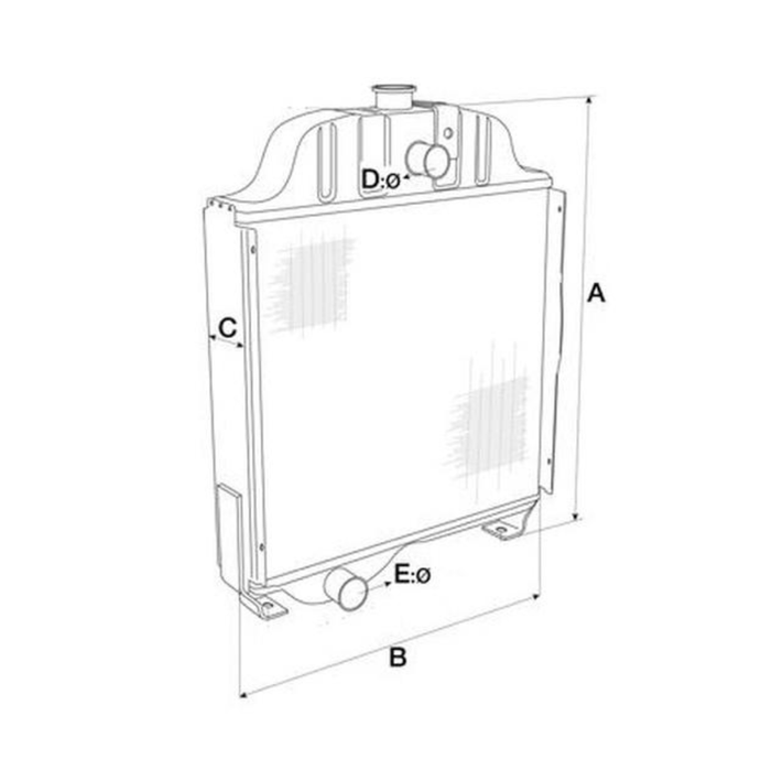 Technical drawing of a radiator with labeled dimensions on a white background