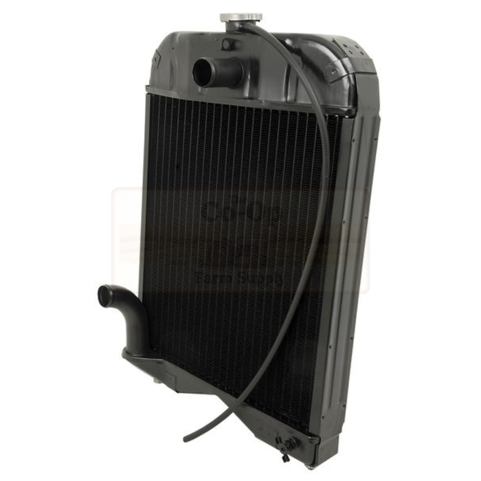 Black radiator with hoses on a white background