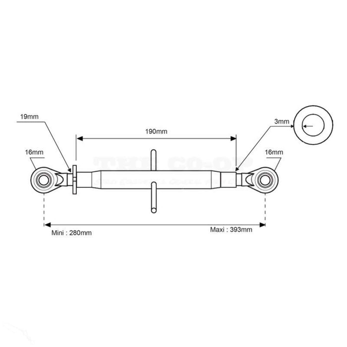 Top Link (Cat.0/0 (Ø16/16mm)) Ball and Ball, 3/4, Min. Length: 280mm.