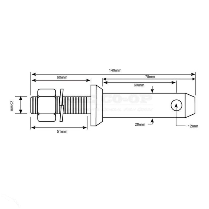 Category 2 tractor three point linkage implement pin s.5191 metric dimesions