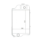 Technical drawing of a rectangular component with dimensions on a white background