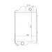 Technical drawing of a rectangular component with dimensions on a white background
