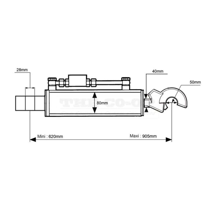 Technical drawing of a mechanical component with dimensions labeled