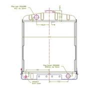 Technical drawing of a mechanical component with dimensions and labels