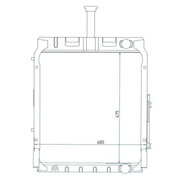 Technical drawing of a radiator with dimensions on a white background