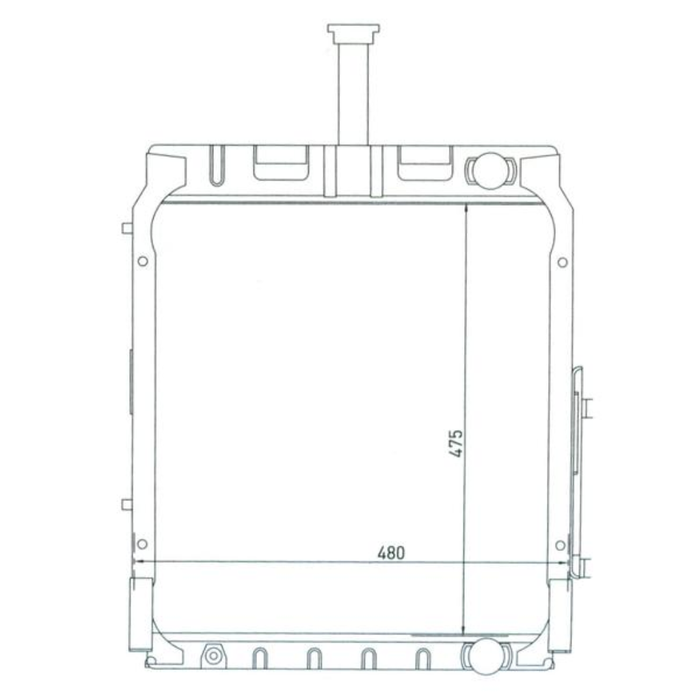 Technical drawing of a radiator with dimensions on a white background