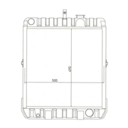 Technical drawing of a radiator with dimensions on a white background