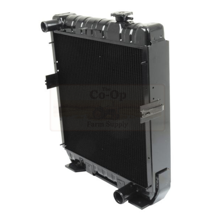 Black radiator with 'Co-op' branding on a white background