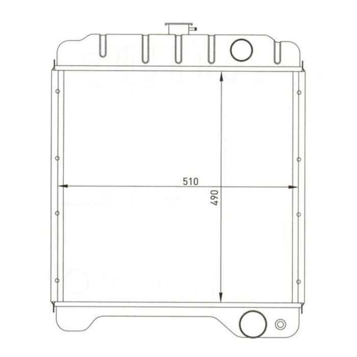 Technical drawing of a radiator with dimensions on a white background