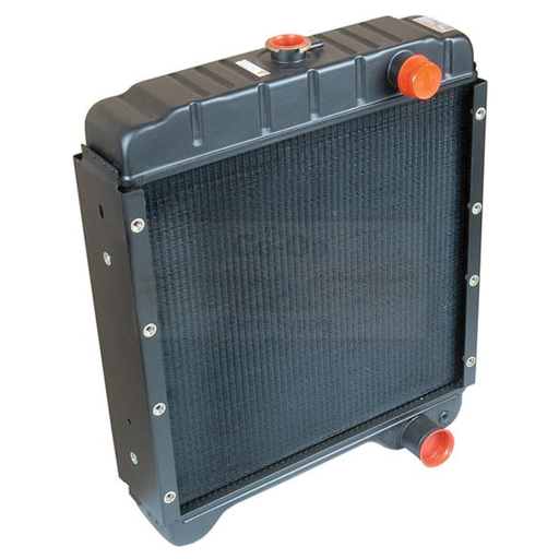 Radiator with orange caps on a white background
