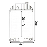 Technical drawing of a rectangular metal tank with dimensions labeled