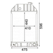 Technical drawing of a rectangular metal tank with dimensions labeled