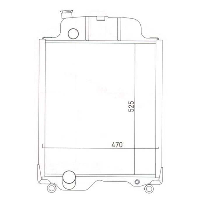 Technical drawing of a radiator with dimensions on a white background