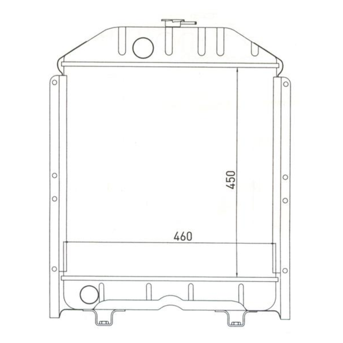 Technical drawing of a radiator with dimensions on a white background