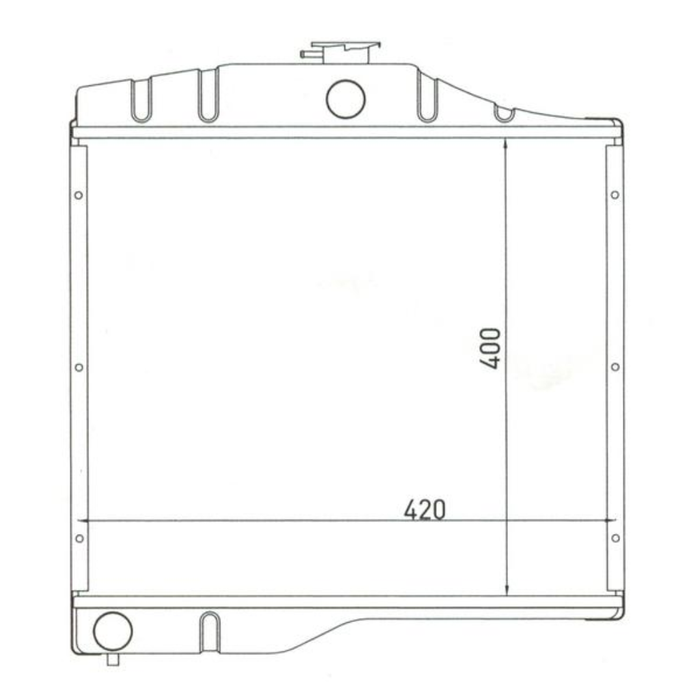 Technical drawing of a radiator with dimensions labeled