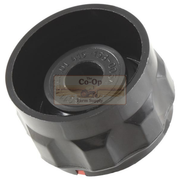 A black plasticZetor Fuel Tank cap with a textured, ribbed outer body and a smooth inner collar featuring embossed specifications. A semi-transparent watermark for 'The Co-Op Farm Supply' is visible in the center.