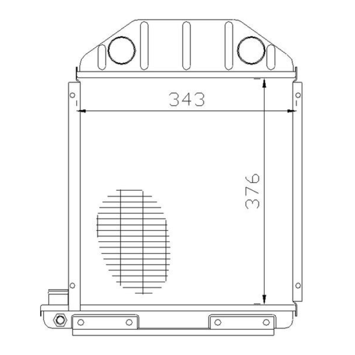 Technical drawing of a radiator with dimensions