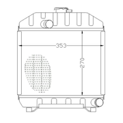 Technical drawing of a radiator with dimensions