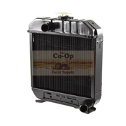 Metallic radiator with 'Co-Op Farm Supply' branding on a white background