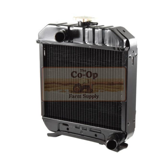 Metallic radiator with 'Co-Op Farm Supply' branding on a white background