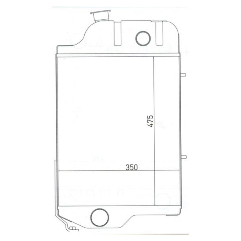 Technical drawing of a radiator with dimensions on a white background