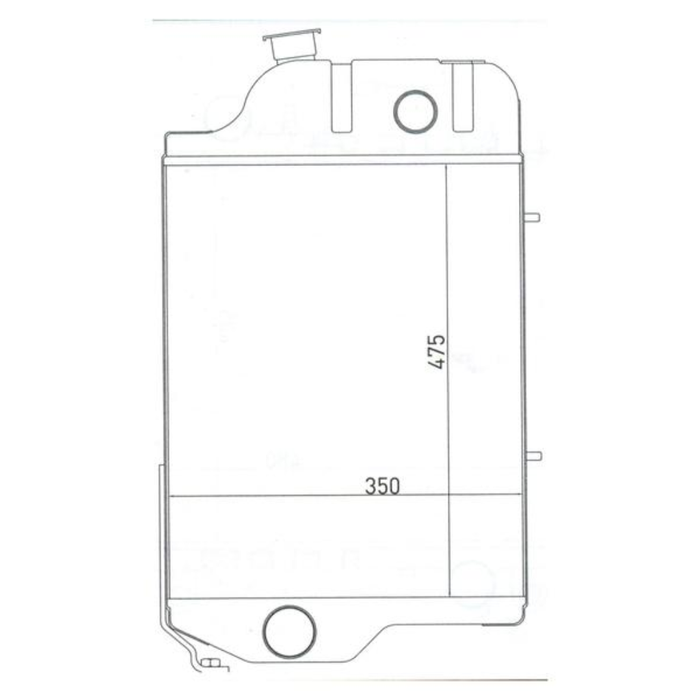 Technical drawing of a radiator with dimensions on a white background