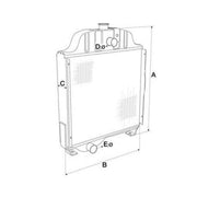 Technical drawing of a radiator with labeled dimensions on a white background